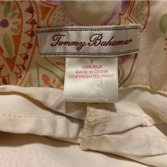 Tommy Bahama 100% Silk Cream Ankle length Pants with paisley pattern - 8 - Picture 5 of 7